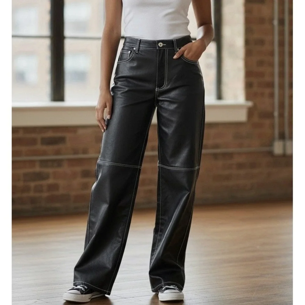 Free People We The Free The It Factor‎ Vegan Leather Pant Button Fly Womens Sz 8